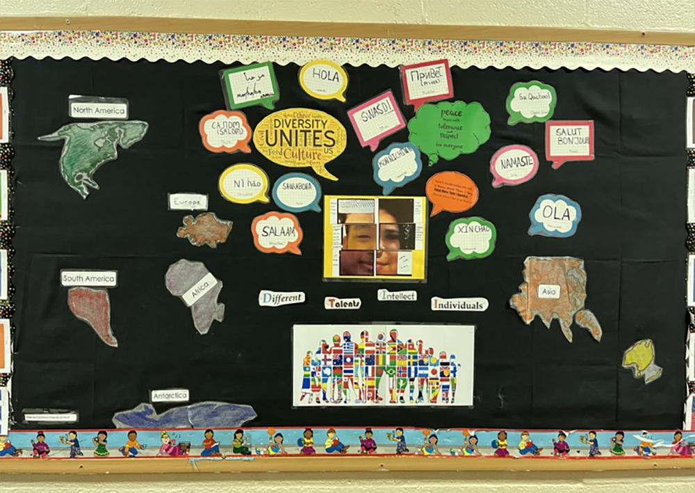 Bulletin board designed for multi-lingual learners