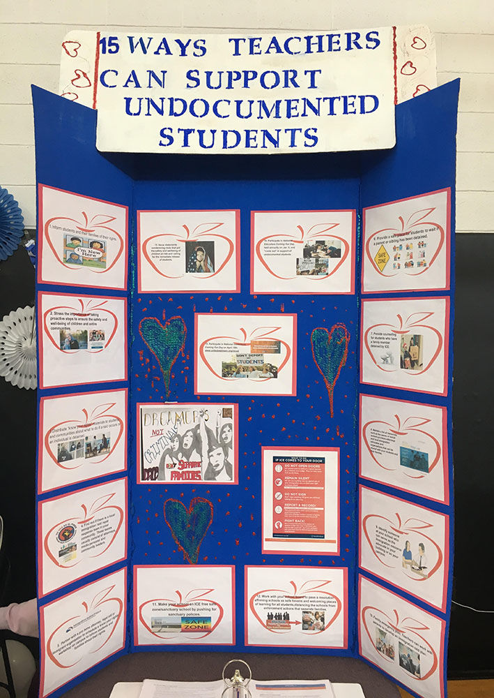 Photo of a poster with examples of ways teachers can support undocumented learners