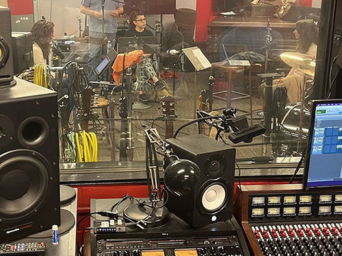 School LIFE Project team recording a podcast in a recording studio