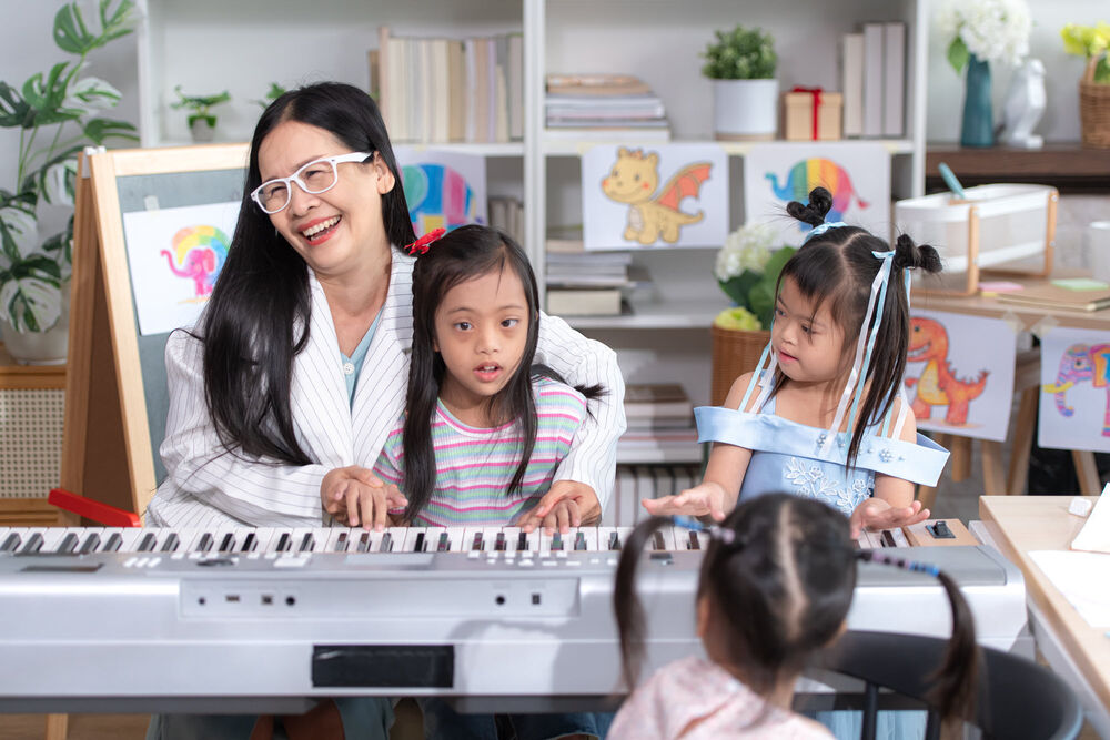 special education teacher with students