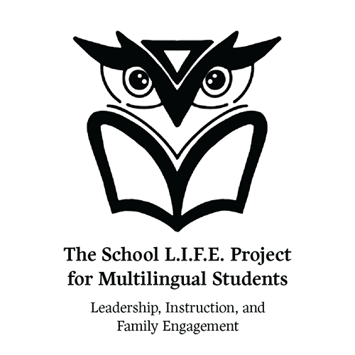 Drawing of an owl holding a book - the mark of the School LIFE Project