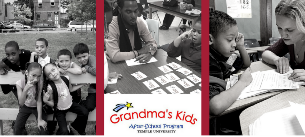 Logo for Grandma's Kids featuring images of adults spending time with children