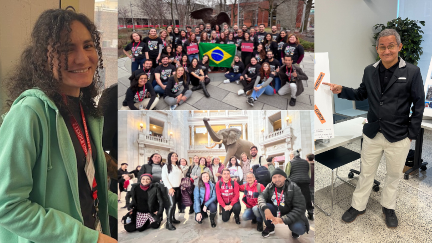 Left to Right: Maria Elycristina Gomes Alves ❲PDPI Participant), Group Photos of PDPI 2023 Cohort on Main Campus and in Washington, DC, Elizeu Almeida Lima ❲PDPI Participant) Brazilian English Teacher Training Program Promotes Opportunity for Cross-Campus and International Collaboration