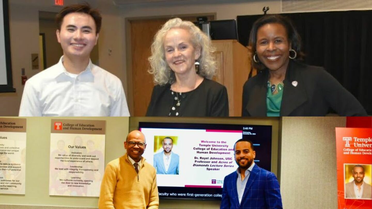 Photo collage of faculty, staff and a student