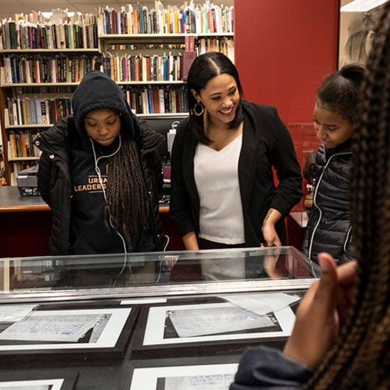 Students and program coordinator visit the Blockson Collection
