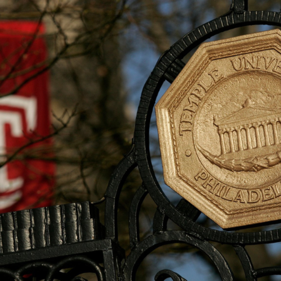 Red Temple University Flag and Gold Medal 
