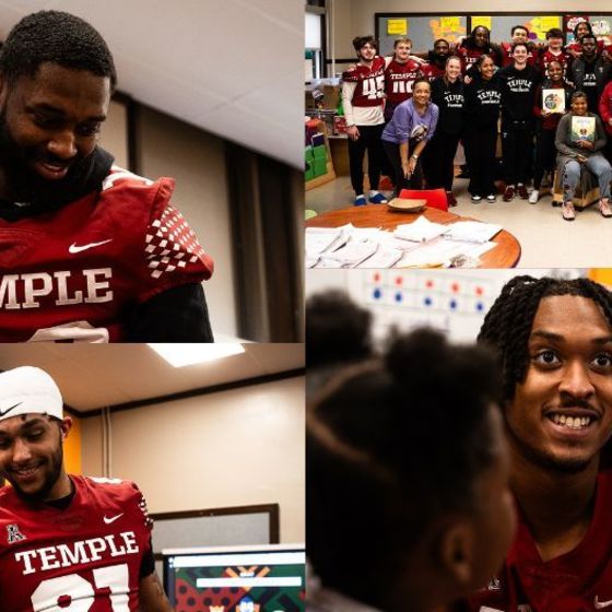Photo collage of the Temple Foorball Team